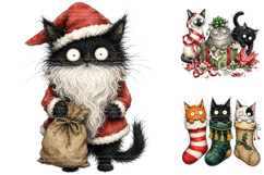 Whimsical Christmas Cat Clipart Bundle, Funny Holiday Kitten Product Image 1