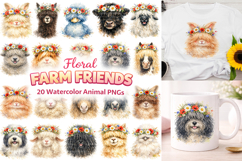 Watercolor Farm Animals Floral Crown Clipart Product Image 1