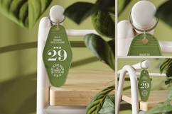 Hotel Keychain Hanging on a Chair Mockup Product Image 1