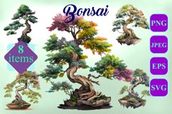 Bonsai Watercolor Sublimation Bundle Clipart PNG, SVG, EPS Product Image 1