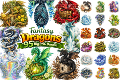 Whimsical Fantasy Dragon PNG Big Bundle Product Image 1