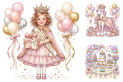Princess Unicorn Birthday Sublimation Clipart Product Image 1