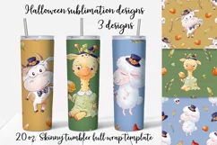Halloween Animals sublimation design. Skinny tumbler wrap Product Image 1
