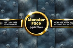 Ghostly Monster Face Digital Papers - 04 Variations Product Image 1