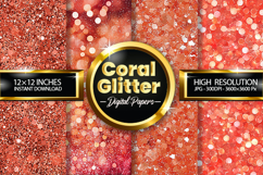 Coral Glitter Digital Papers - 04 Variations Product Image 1