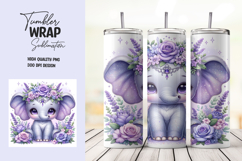 Lavender Floral Elephant Tumbler Wrap Sublimation PNG Product Image 1