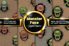 Monster Face Digital Papers - 04 Variations Product Image 1