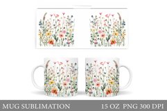 Wildflowers Mug Sublimation. Flowers Mug Wrap Design Product Image 1