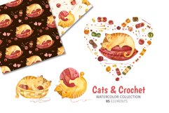 Watercolor cats and crochet clipart, Kittens and Knitting Product Image 1