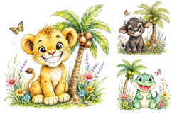 Cute Safari Animal Clipart Bundle, Watercolor Jungle PNG Product Image 1