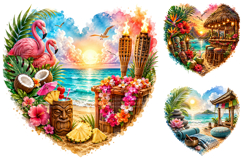 Tropical Summer Heart Clipart Bundle, Beach Sublimation PNG Product Image 1