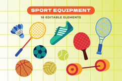 Sport Equipment Clipart Set - 10 Editable Vector Icons Product Image 1