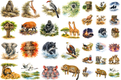 105 Safari Animal Watercolor Sublimation Clipart Bundle Product Image 1