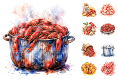 Watercolor Crawfish Boil Clipart, Sublimation Graphics Product Image 1