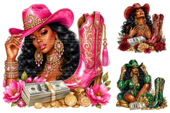 Glam Black Cowgirl PNG Bundle Product Image 2