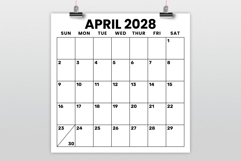 2028 Square 12 x 12 Inch Large Number Calendar Template Product Image 2