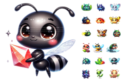 Kawaii Baby Bugs PNG Bundle, Spring Garden Clipart Product Image 1