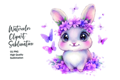 Cute bunny with flowers watercolor clipart png Product Image 1