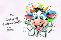 Cute cow breaking out of wall clipart sublimation Product Image 1