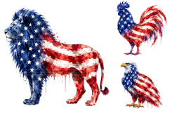 Patriotic Animal Watercolor Clipart, 4th of July PNG Product Image 1