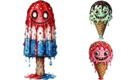 Creepy Ice Cream Monster Clipart, Goth Sublimation PNG Product Image 1