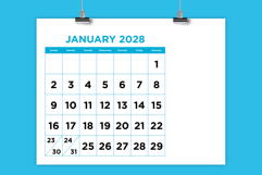 2028 Large Number Bold Color 8.5 x 11 Inch Calendar Template Product Image 1