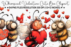 Whimsical Valentine Cute Bee Clipart Product Image 1