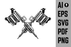 Crossed tattoo machines isolated on white background. Design Product Image 1