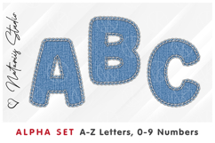 Blue Denim Alpha Set. Letters Numbers Clipart. Product Image 1