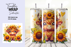 Sunflower Crown Highland Cow Tumbler Wrap Sublimation Product Image 1