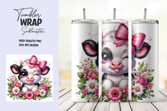 Cute Pink Bow Cow Tumbler Wrap Sublimation PNG Product Image 1