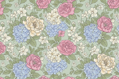 Floral pattern featuring pink roses &amp; blue hydrangeas Product Image 1