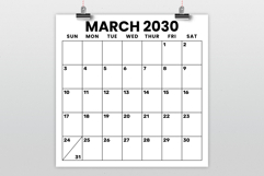 2030 Square 12 x 12 Inch Large Number Calendar Template Product Image 2