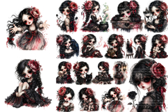 Watercolor Gothic Doll Clipart Bundle Product Image 1
