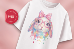 Cute Bunny Watercolor PNG, Easter Rabbit with Glasses Product Image 1