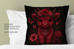 Highland Cow Flowers Pillow Sublimation PNG Product Image 1