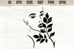 Stencil Minimalist Woman Face Botanical Product Image 1