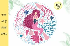 A mermaid with a shock of pink hair. Hand drawn Product Image 2