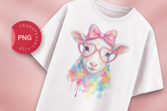 Cute Sheep Watercolor PNG, Rainbow Lamb with Glasses Product Image 1