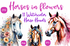 Set of 11 Horse with Flowers Watercolor Vector Product Image 1