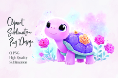 Cute Glitter Turtle with Roses Sublimation PNG Product Image 1