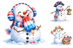 Patriotic Snowman Clipart Bundle, 4th of July PNG Product Image 1