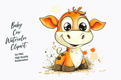 Cute Baby Cow Watercolor Clipart PNG Product Image 1