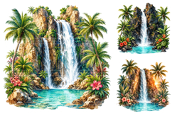 Watercolor Tropical Waterfall Sublimation PNG Bundle Product Image 1