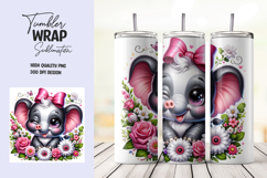 Kawaii Floral Elephant Tumbler Wrap PNG Product Image 1