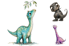 Whimsical Baby Dinosaur Clipart, Nursery Decor PNG Product Image 1
