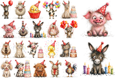 Whimsical Funny Animals Birthday Clipart PNG Product Image 2