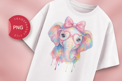 Cute Elephant Watercolor PNG, Rainbow Elephant with Glasses Product Image 1