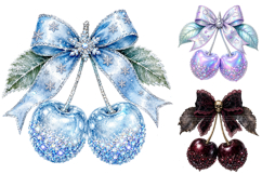 Glitter Cherry Bow Clipart Bundle, Seasonal Watercolor PNG Product Image 2