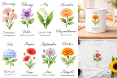 Watercolor Birth Month Flowers, Meaningful Floral PNG Bundle Product Image 1